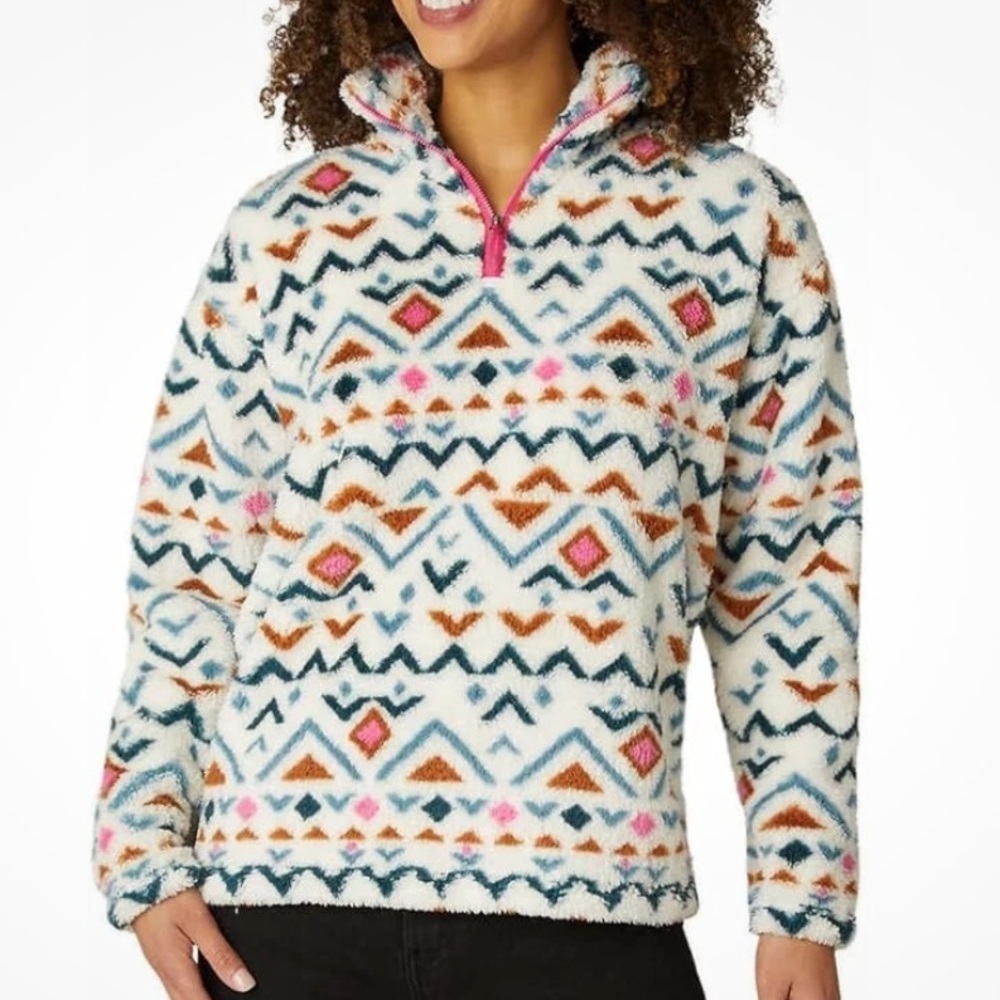 Eddie Bauer Plush 1/4 Zip Pullover Fuzzy Fleece Jacket Size Large Southwest Soft